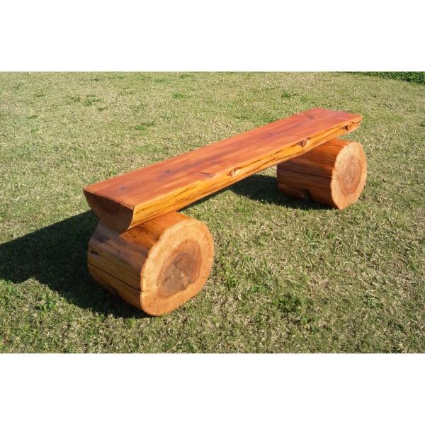A 新商品 彫刻家が作る丸太ベンチ 杉の半割 カラフルなベンチ