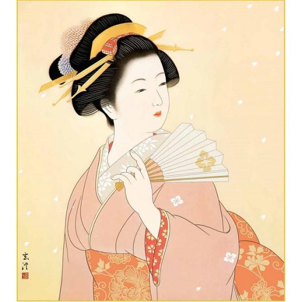 特色工芸色紙1枚 大和撫子 伝統の美人画 扇を持つ女 作：清水玄澄 K7