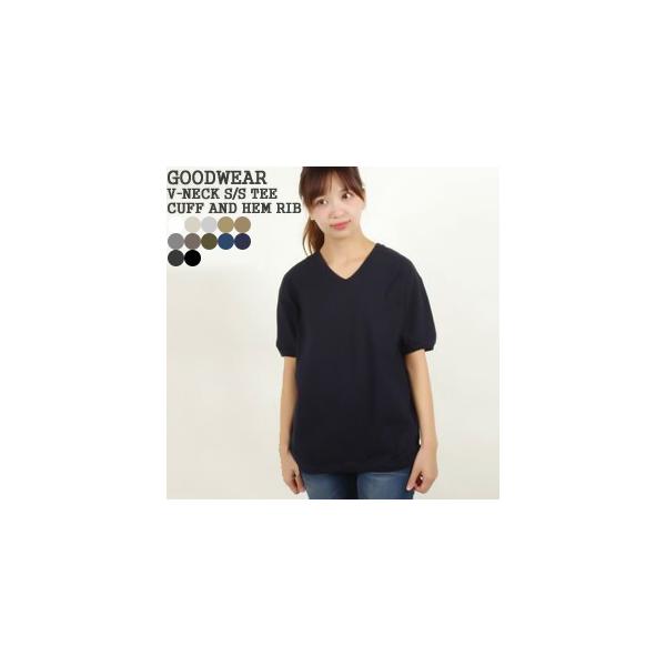 グッドウェア/GOODWEAR Vネック半袖リブTシャツ 袖リブ 裾リブ