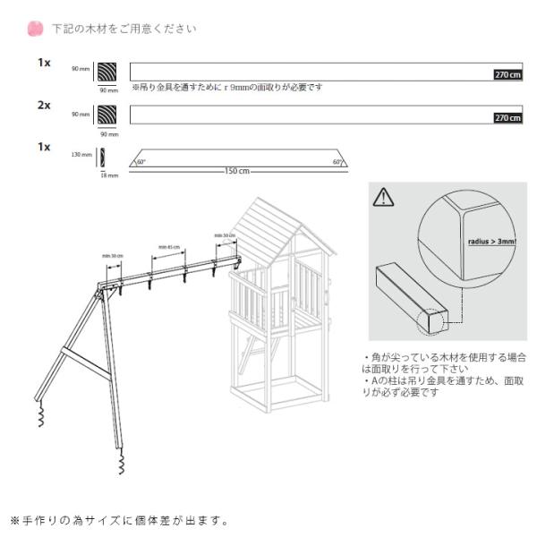 DIY 屋外 家庭用遊具作成用パーツ [BASE、CASCADEオプション][金具のみ]「片側ブランコ用金具セット（木材無し） はらっぱギャング」  自作 /【Buyee】