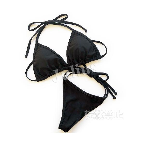 Tバック 三角ビキニ 水着 黒 ブラック パット入 ブラジリアンビキニ