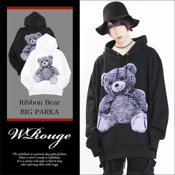JURY BLACK  W Rouge ルージュ パーカー ビックシルエット Ribbon Bear ビックパーカー WRouge ルージュ くま