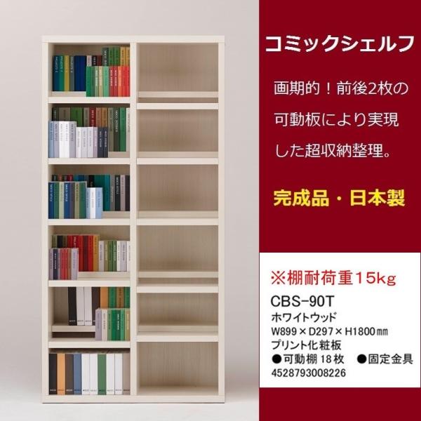 コミックシェルフ 書棚 本棚 完成品 幅90cm コミック 文庫本 ツイン棚