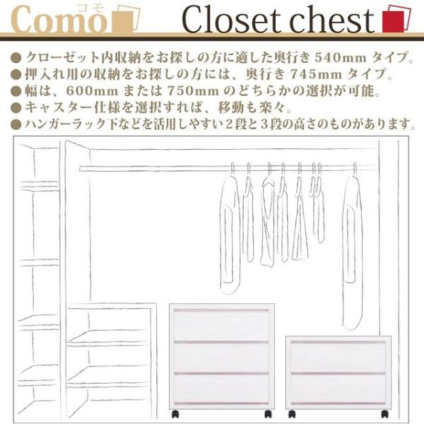 2022年限定カラー クローゼットチェスト2段 奥行745mm 台輪仕様 COMO 752 幅75cm 押入れタンス 引出し収納 イージーオーダー  国産家具