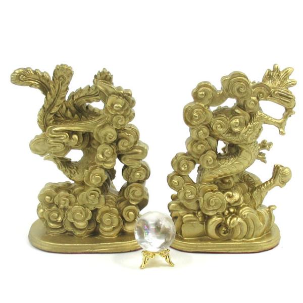 龍 鳳凰 龍鳳 置物 大 銅製 TYPE A 天然石 レインボー水晶玉 虹入り