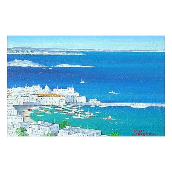 油彩画 洋画 (油絵額縁付きで納品対応可) P8号 「青い海のエーゲ海