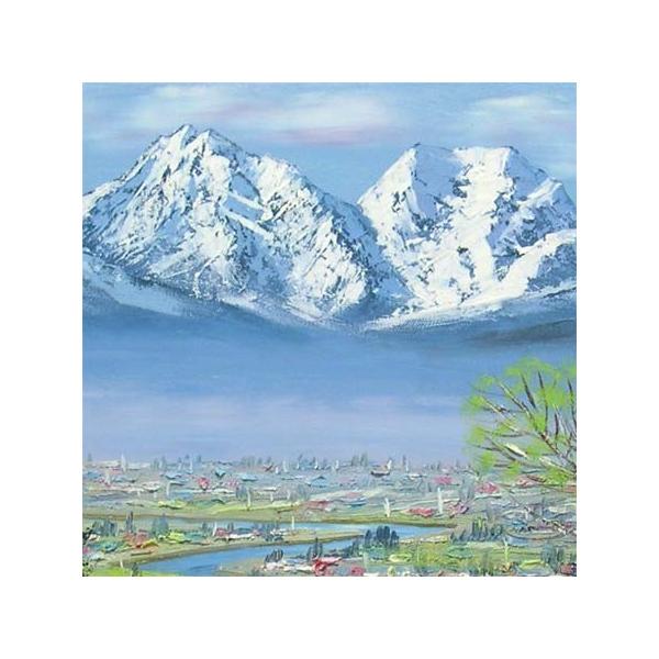 絵画油絵立山連峰山麓（川合修二） 【海・山】【肉筆】【油絵】【日本