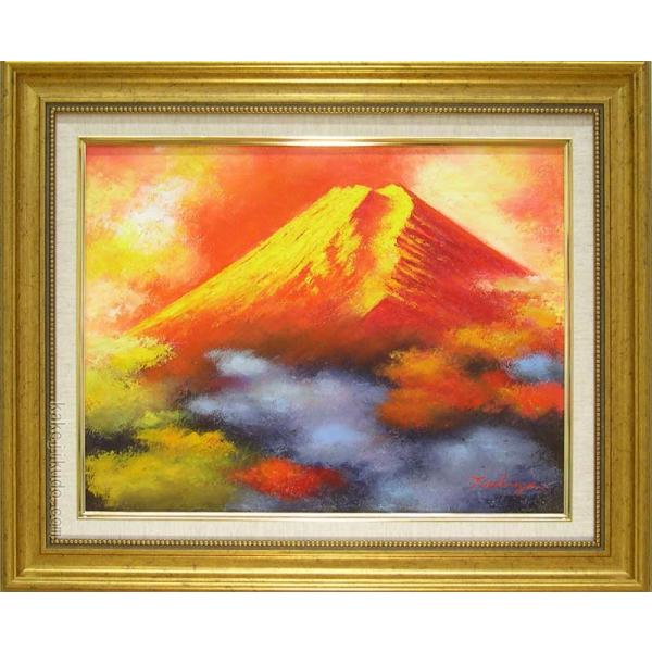 日本画　作者　【　松田　真　】　タイトル　【　赤富士　】　油絵　F6 日本画 作者 【 松田 真 】 タイトル 【 赤富士 】 f6 額縁の