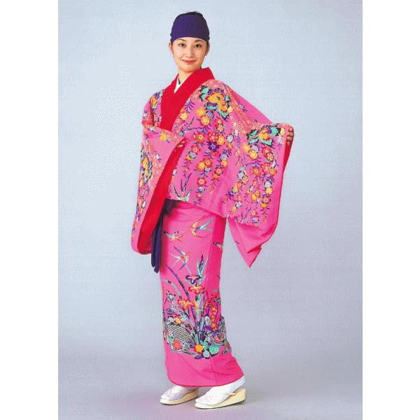 琉球 舞踊 衣装 ピンク 菖蒲 沖縄 民謡 紅型 打掛 洗える着物 踊り衣裳