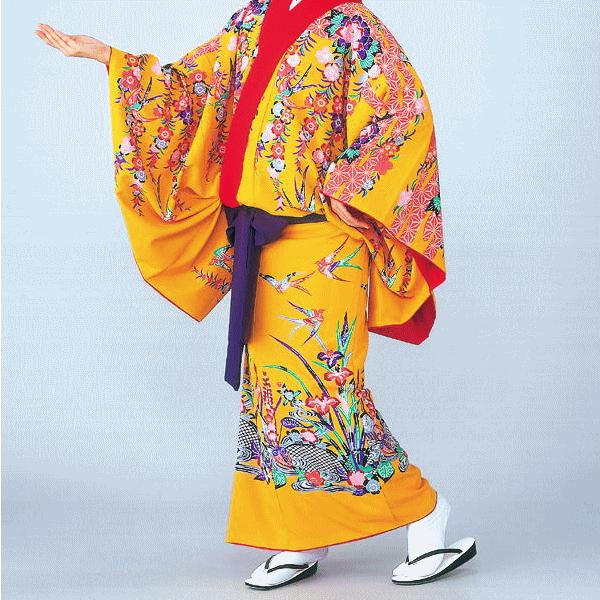 琉球舞踊衣装黄色菖蒲沖縄民謡紅型打掛洗える着物踊り衣裳舞台衣装
