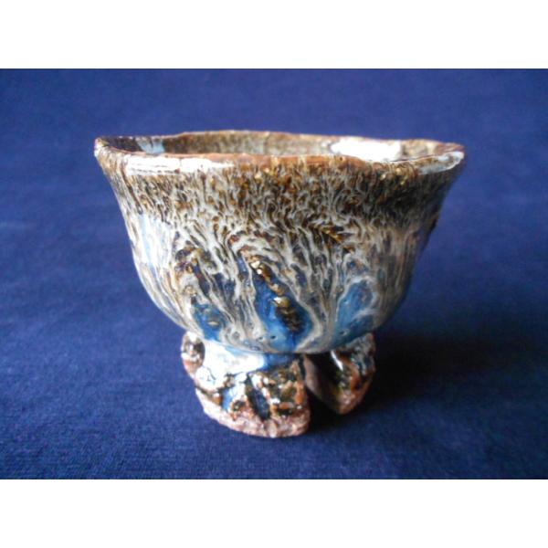 酒盃】 山根清玩 ☆孔雀割高台ぐい呑☆ サカズキ 杯 新品 木箱