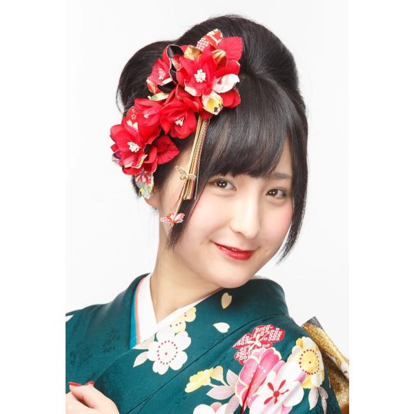 髪飾り  振袖 浴衣 卒業式 袴  セット 花 かんざし 簪 赤 p782 - 3