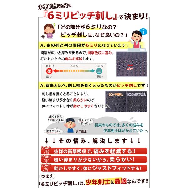 少年剣士(小学生/幼年)向け 剣道 防具 入門 フルセット 6ミリ刺し