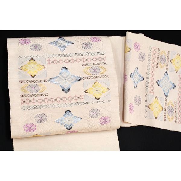 在庫処分読谷山花織本場琉球名古屋帯紬ピンクベージュ手花織てぃ