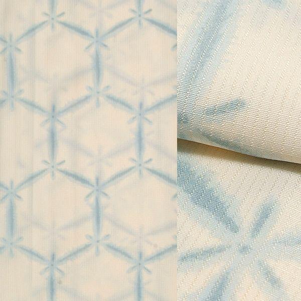 洗える着物 夏 紗 夏着物 単品「水色×生成り 雪花絞り風」 M、L