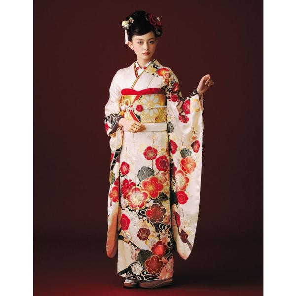 振袖 フルセット ブランド BLOOM 正絹 アイボリー 古典柄 紅白梅 購入