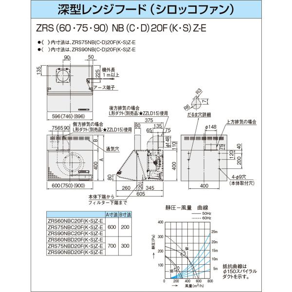 ★[ZRP60NBB12FSZ-EB] クリナップ 深型レンジフード(プロペラファン) キッチン用 ラクエラ 600mm - 2