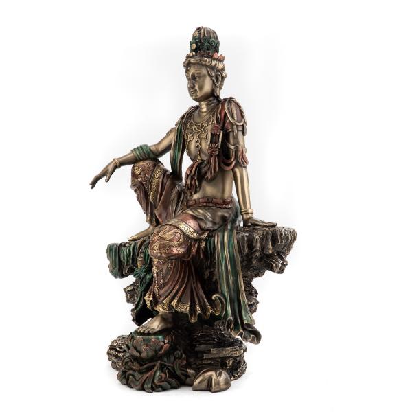 水月観音 観音菩薩 仏像 高さ 37cm ブロンズ風 フィギュア 像 置物 