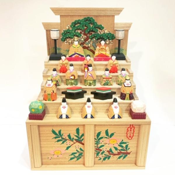 限定特価・一点限り】一刀彫 雛人形 神泉作 段揃雛（小）奈良