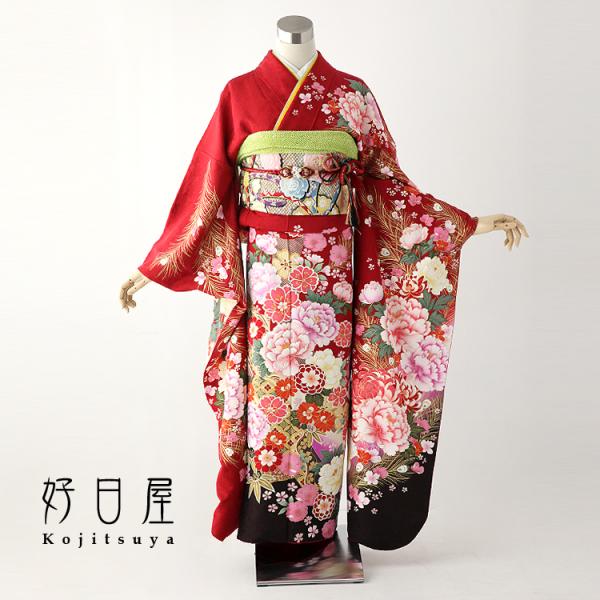 振袖 身長161-176cm 赤 正絹 振袖レンタルフルセット正絹着物結婚式成人式身長161-176cm 赤re