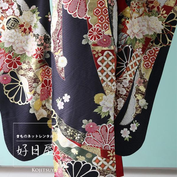 振袖レンタルフルセット正絹着物結婚式成人式身長143-158cm 黒bk
