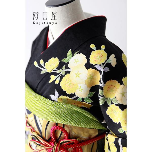 振袖 身長158-173cm 黒 bk-054 振袖レンタルフルセット正絹着物結婚式成人式身長158-173cm 黒bk