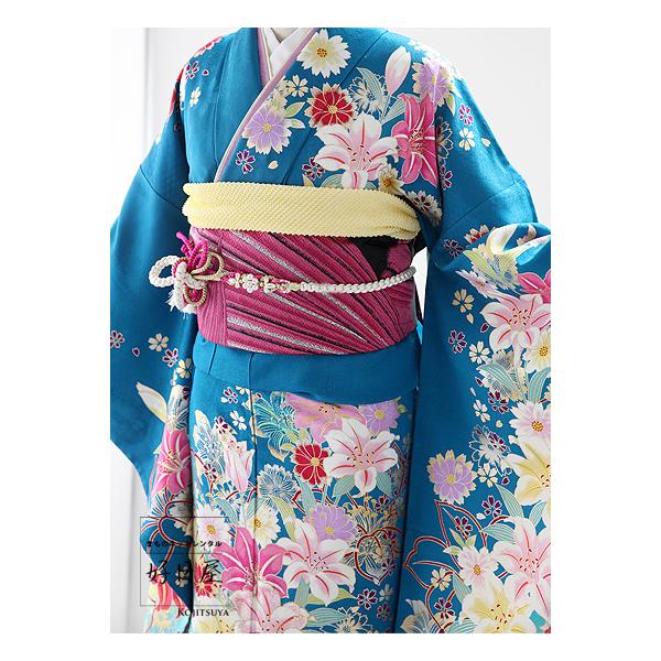 美品　正絹振袖フルセット　新品長襦袢　❤︎夢の世界のよう❤︎ 銀通し 刺繍 梅花 桜花 振袖 襦袢セット 着物 021a p 振袖 正絹 3点