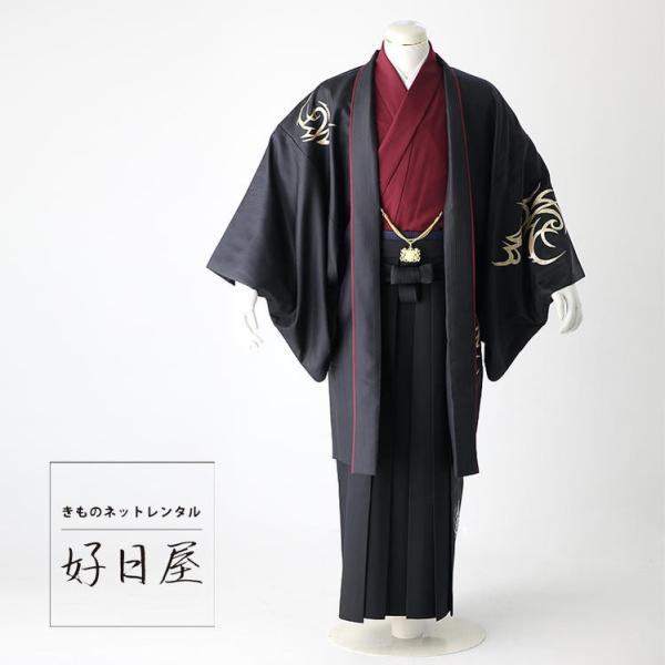 クローバー　デニムライクな羽織袴セット KYOETSU 紋付羽織袴 金刺繍 メンズ 2colors 着物 羽織 袴 セット