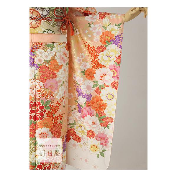 振袖 身長152-167cm オレンジ 正絹 振袖 身長152-167cm 明るいオレンジ 正絹