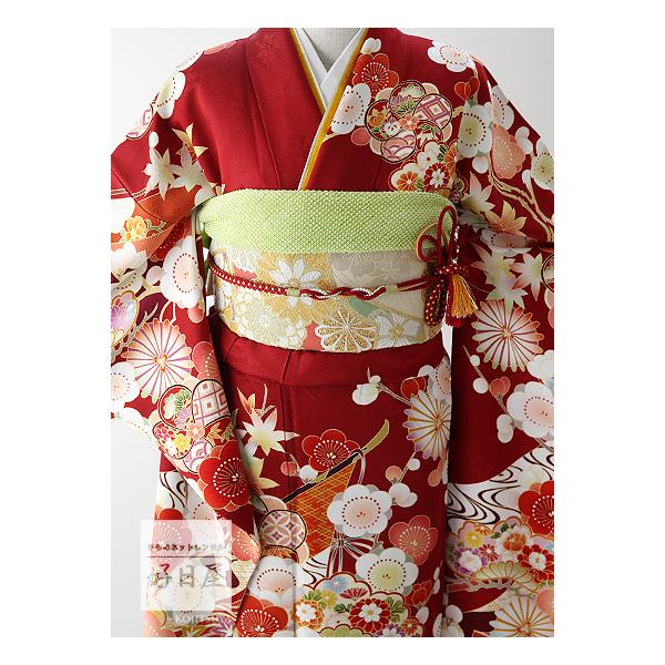 振袖 身長147-162cm 赤 re-057 振袖レンタルフルセット正絹着物結婚式成人式身長147-162cm 赤re