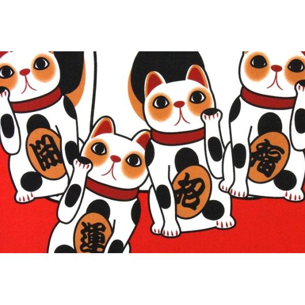 手ぬぐい 招き猫 赤 幸福 ネコ 猫 ヤギセイ てぬぐい 捺染 片面染め
