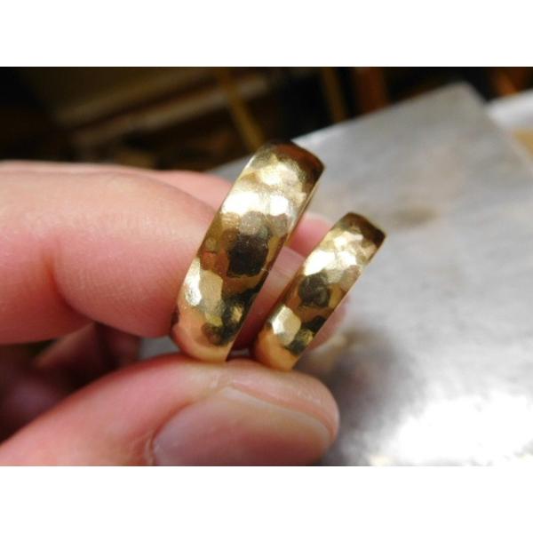 結婚指輪 ゴールド 手作り 鍛造 18金 k18 マリッジリング 槌目 平甲丸