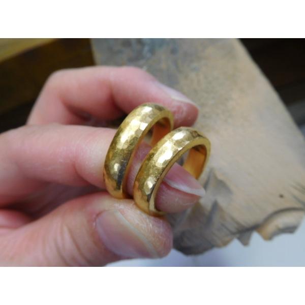 鍛造結婚指輪純金24k 24金k24 マリッジリングペア結婚リング槌目槌目