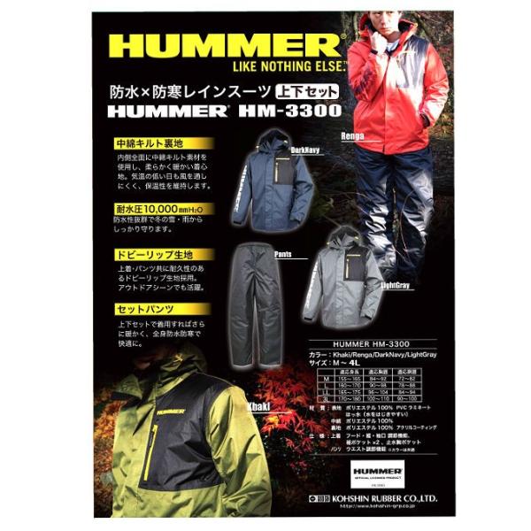 弘進ゴムKOHSHIN 防水防寒レインスーツハマーHUMMER HM-3600廃番防寒服