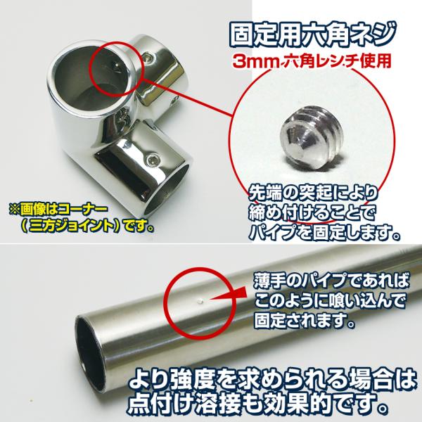 SUS316 ステンレス パイプジョイント 金具 22mm パイプ用 コーナー L 