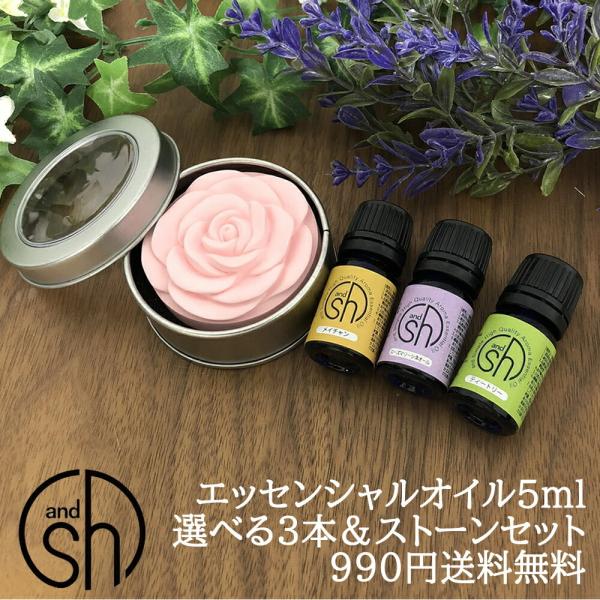 エッセンシャルオイル 精油 セット 5ml ×3本 とアロマストーン AEAJ表示基準適合認定精油 スターターセット1 tg_smc +lt3+  /【Buyee】