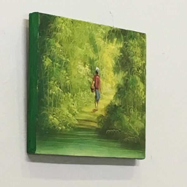 バリ絵画 森の絵 水汲み女性 B-1 W25×H20 (1178-1) バリアート 風景画