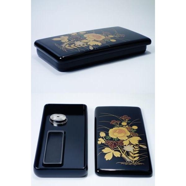 平安 象彦 黒漆 花蒔絵 硯箱 硯 水滴 3点セット 書道具 /【Buyee