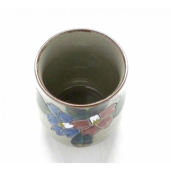 九谷焼 お湯呑 大 コンビ山茶花 裏絵(Kutani teacup)おしゃれ 湯飲み