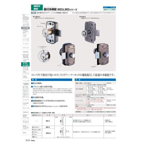 ゴール V-MDU-5（V18ディンプルシリンダー面付本締錠）取付可能扉厚