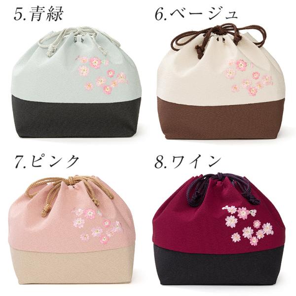 巾着さくら刺繍和柄四角底かばんバッグ卒業式お祭りレディース