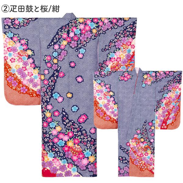 女児四つ身着物単品 紺色 七五三 女の子 着物 単品 7才 7歳 四つ身 絵