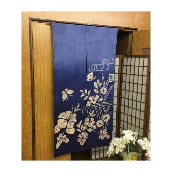藍染めのれん のれん ロング丈 おしゃれ 朝顔に蝶々 ぼかし染め 和の極み 絞り風柄 藍 紺 青 インテリア 暖簾 綿 アサガオ 蝶々  85cm×150cm /【Buyee】 Buyee Japanese Proxy Service Buy from Japan!  bot-online