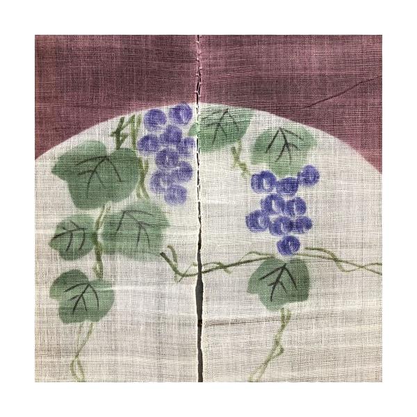 本麻のれんロング丈和風麻のれん「葡萄」 赤紫パープルぶどう手描き