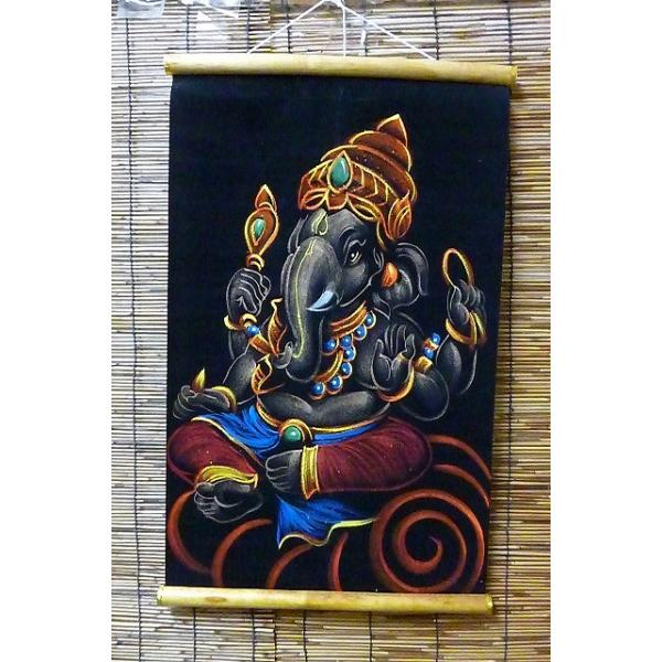 ガネーシャ壁掛け 茶色 掛軸 ガネーシャ絵画 インドの神様 商売繁盛