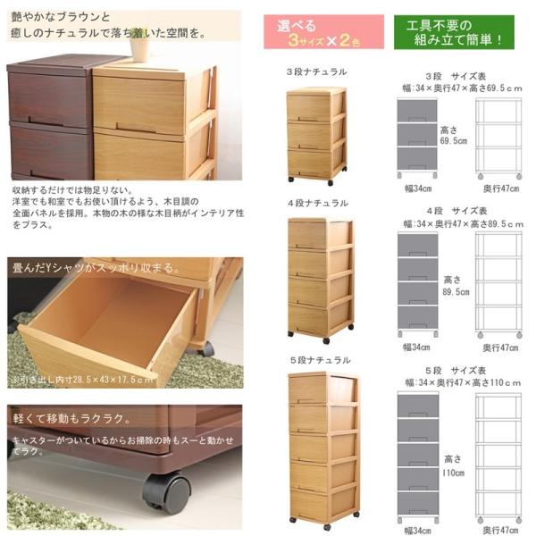 木目調ルームチェスト/2台set/3段ナチュラル/ 衣装ケース