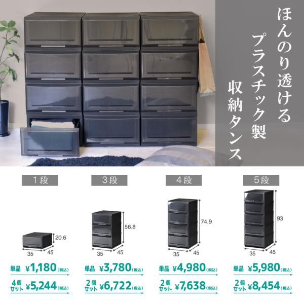 4個セット クリアチェストC350-1 衣装ケース 収納ケース プラスチック 引き出し 1段 押入れ収納 衣替え 収納ボックス おしゃれ  /【Buyee】