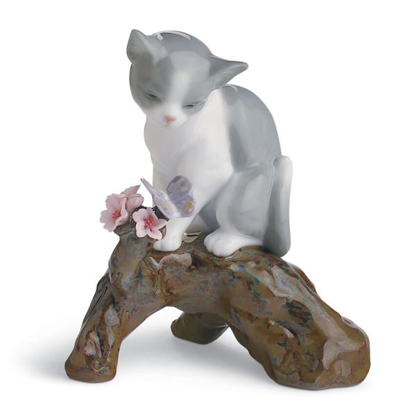 Lladro （リヤドロ） 猫 ねこ ネコ 動物 女性 植物 木 花 サクラ「桜の咲くころ（仔猫） #8382」 /【Buyee】