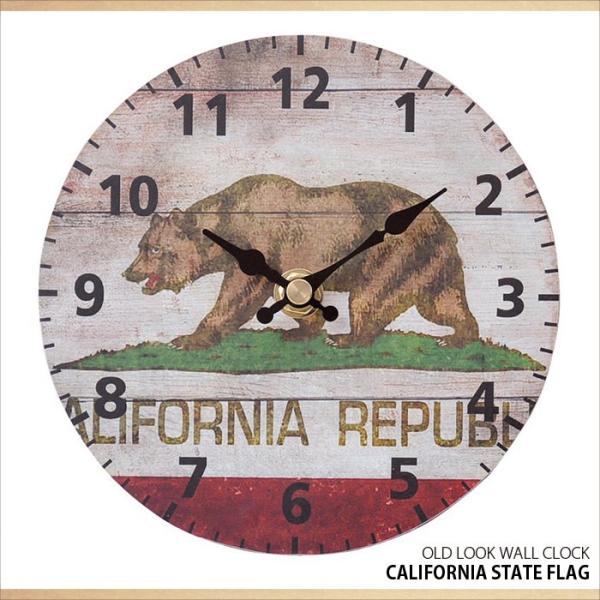オールドルック 掛け時計 木製 カリフォルニア州旗