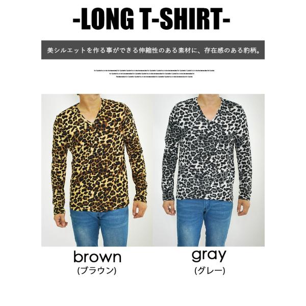 ロングTシャツ ヒョウ柄 Vネック メンズ トップス 長袖 豹柄 ...